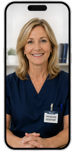 Telehealth video visit with a physician on a phone