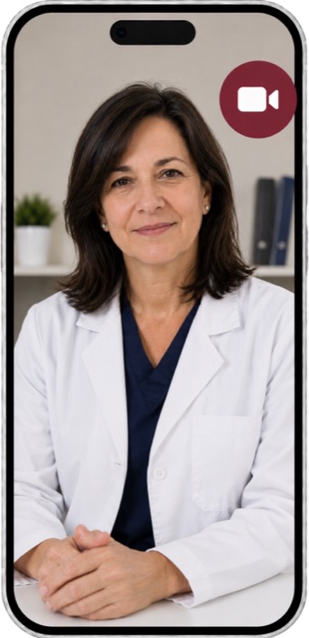 Physician on a video visit shown on a phone