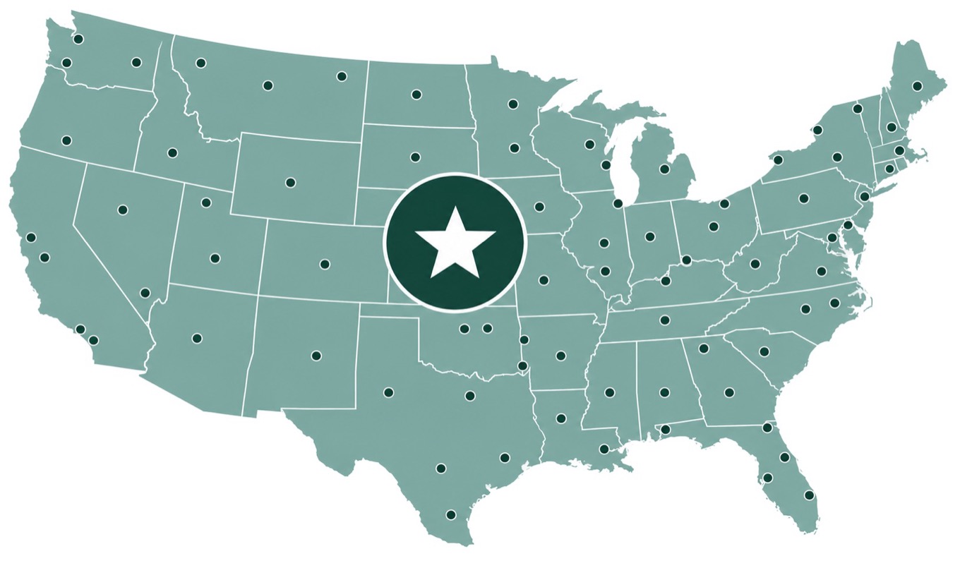 Map of all 50 US states with Massachusetts marked by a star
